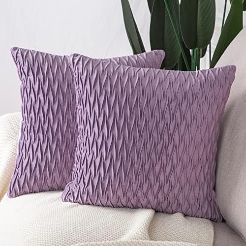 MADIZZ Set of 2 Super Soft Velvet Decorative Throw Pillow Covers 16x16 inch Violet Square with Texture Luxury Style Cushion Case Pillow Shell for Sofa Bedroom