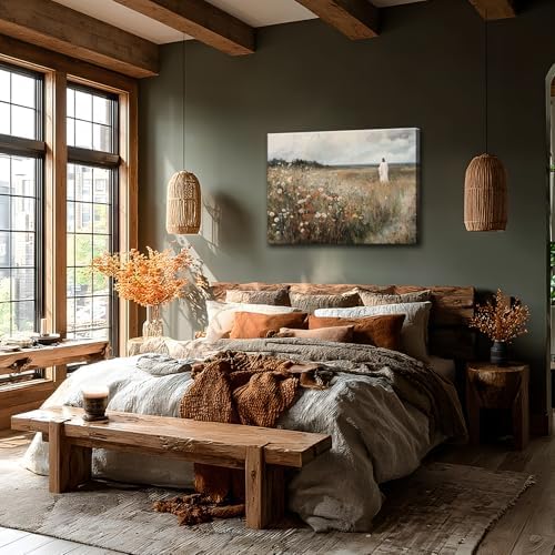 KYHDCJUB Jesus Leaves the 99 Sheep Wall Art Jesus Wall Art Christian Canvas Painting Religious Faith Picture Prints Christian Wildflowers Artwork for Living Room Bedroom Church 16x24 Inch