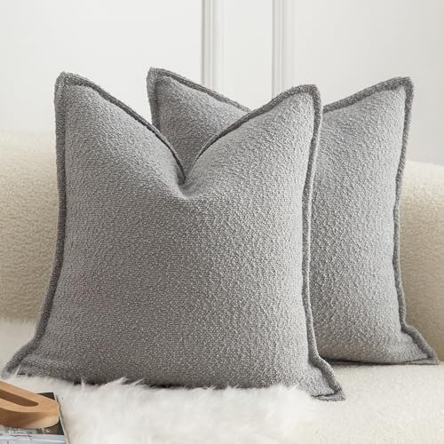 MANDIOO Pack of 2 Decorative Throw Pillow Covers Accent Solid Woven Textured Cushion Covers Pillow Cases Bedroom Living Room Sofa Home 16 x 16 lnch Light Gray