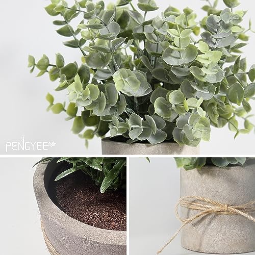 4 Pack Small Potted Eucalyptus Fake Plants for Bathroom Shelf