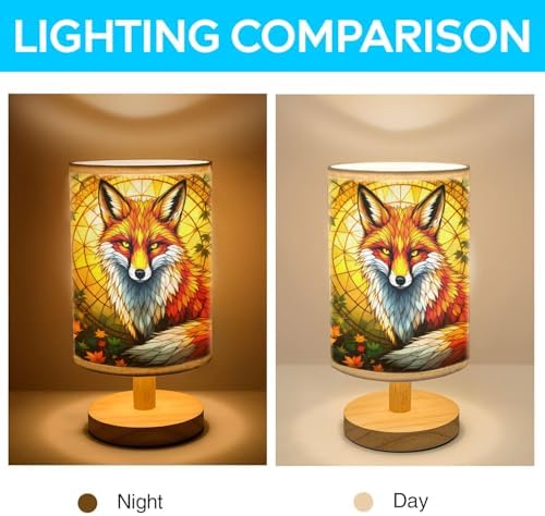 Butterfly Table Lamp LED 3-Color Pressed Bedside, Shade Lamp with Wood Base for Bedroom Living Room Desk Office TL01 (Fox Table Lamp)