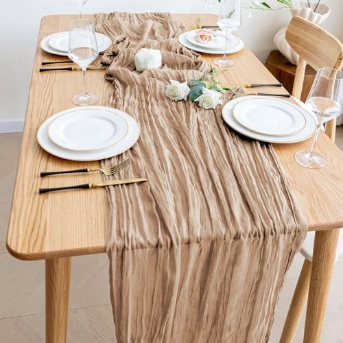 Wokceer Cheesecloth Table Runner Nude Brown 10FT Boho Gauze, 2 Pack