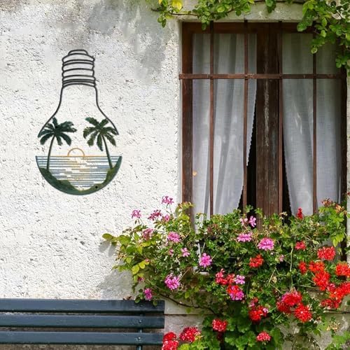 ESTART Metal Pine Tree Wall Art, Metal Bulb Wall Decor | Nature Rustic Farmhouse Cabin Decor, Forest Wall Art for Home Living Room Bedroom Office Indoor and Outdoor Decoration