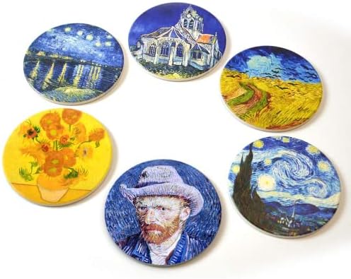 Coasters for Drinks Ceramic Van Gogh Art Coasters Set - Use 6 Famous Van Gogh Paintings, Unique Housewarming Gifts for New Home Decorative by WOWDING