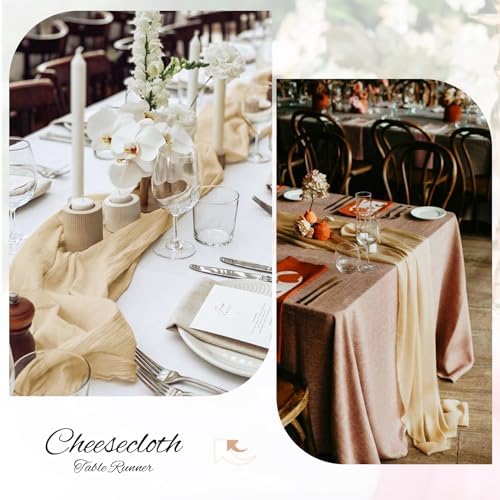 6 Pack Beige Cheesecloth Table Runner, Extra Wide 35x120 Inch