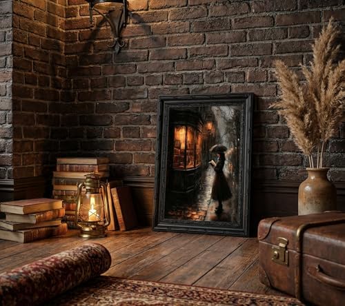 Vintage Black Framed Canvas Wall Art Victorian Woman Reading Bookish Painting Picture Wall Decor Dark Moody Academia Poster Prints Artwork for Living Room Bedroom Study 12x16in
