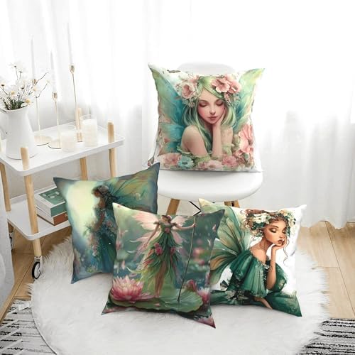Fairy Throw Pillow Covers Set of 4 Decorative Soft Double Sided Print Pillow Case Farmhouse Home Decor for Living Room Sofa Couch 18x18