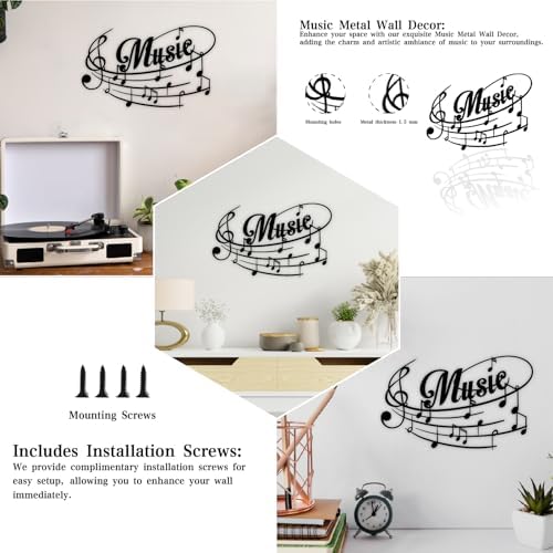 Sanshaoye Musical Note Wall Decor, Black Metal Art for Music Room or Home Decoration, Hanging Indoor Outdoor Accent (18 Inches)