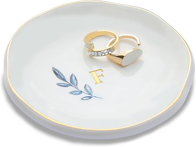Personalized Ceramic Ring Dish, Initial Jewelry Tray for Rings, Earrings, Necklaces & Bracelets, Gift for Engagements, Birthdays, Holidays, Mom, Sister, Bridesmaid, Bride-to-Be, 4" Ring Plate