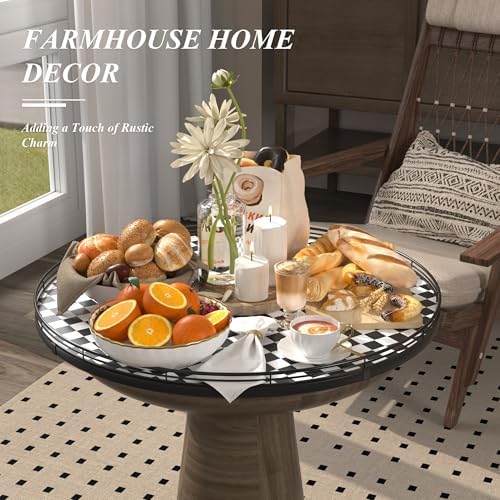 AMH 24-Inch Black and White Checkerboard Lazy Susan Decorative Tray
