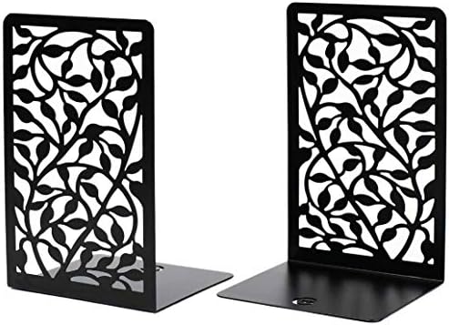 CNK Book Ends for Shelves - Metal Holders for Home Office Heavy Books, Shelf Stoppers, Decorative Set of 2 Black Infinite Leaves Bookends