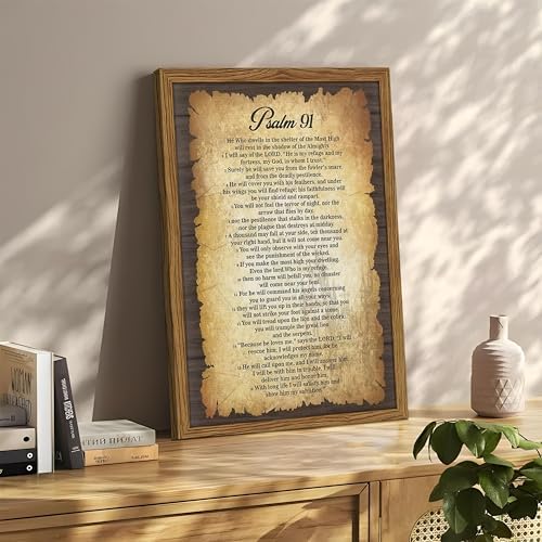 Bible Verses Wall Decor Vintage Psalm 91 Wall Art Framed 12x16 Inch | Christian Spiritual Canvas Prints, Faith Paintings, Serenity Prayer Religious Scripture Artwork for Church Prayer Room