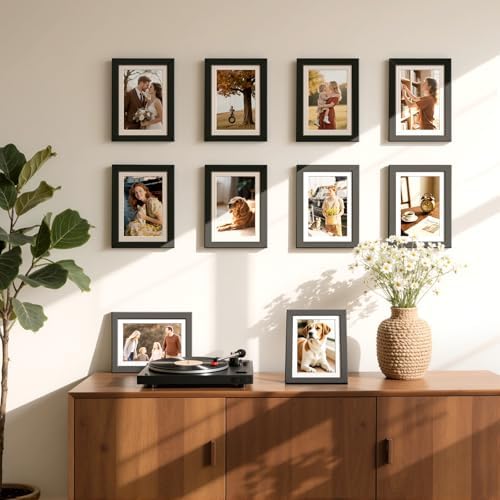 HappyHapi 5x7 Picture Frames Set of 10, Wall or Tabletop Display, Black