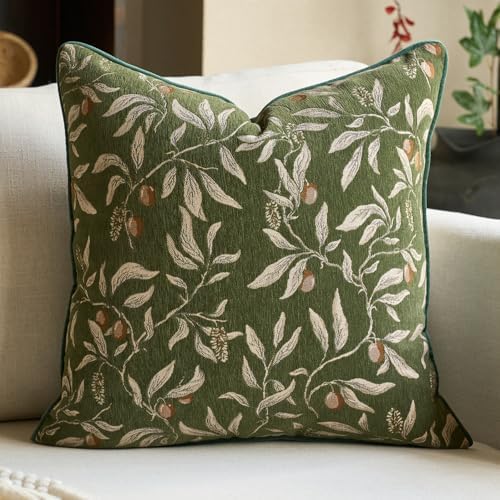 Alerfa Green Floral Throw Pillow Cover 18 x 18 Inch Sqaure Luxury Decorative Pillow Cover for Couch Living Room Bedroom