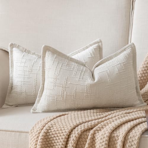 Yaertun Chenille Throw Pillow Covers 16x24 Inch Set of 2 Textured Broadside Soft Cozy Velvet Pillow Covers Modern Farmhouse Boho Decorative Pillow Cases for Couch Bed Sofa Livingroom Cream White