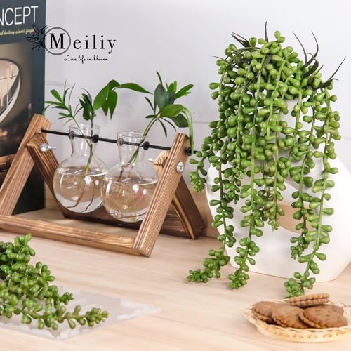 Meiliy 4pcs Artificial Succulent Plants Hanging Succulent Plants Faux Succulents Unpotted Branch String of Pearls Plant for Home Kitchen Office Wedding Garden Craft Art Indoor Decor