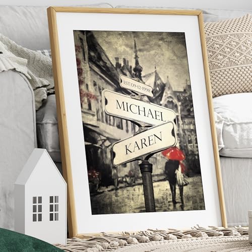 A&T ARTWORK Couple's Street Signs Canvas Poster Prints Gift,includes Names and the Date Unique Gift for the Anniversary.Canvas Poster UNFRAMED