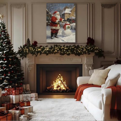 FLZYKGPA Christmas Wall Art Prints 20x30, Winter Christmas Picture Wall Decor Santa Snowman Canvas Artwork for Bathroom, Snow Scene Street Aesthetic Posters for Bedroom, Christmas Holiday Decor