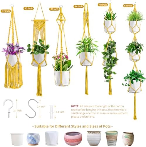 SFENNGPET Macrame Plant Hangers, 6Pack Hanging Planters for Indoor Plants