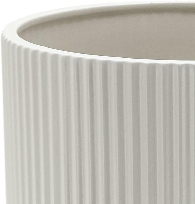 Amazon Basics Fluted Ceramic Planter Pot for Indoor Outdoor Plants, Round Flower Pot with Drainage Hole, 8-inch, White