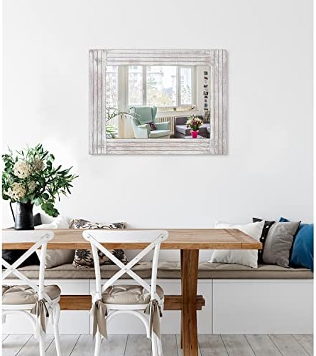 Mirrors for Wall Rustic Wooden Frame Rectangle Mirror Vintage Hanging Mirror for Bedroom Bathroom Living Room Farmhouse Wall Decor White Large 20" x 16 "
