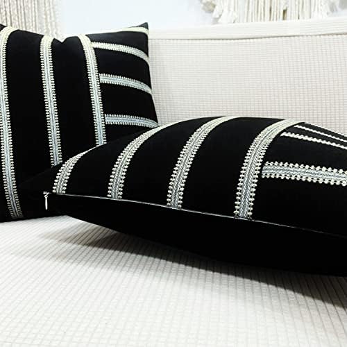 Slow Cow Black White Patchwork Throw Pillow Covers 18 x 18 Inch Pack of 2