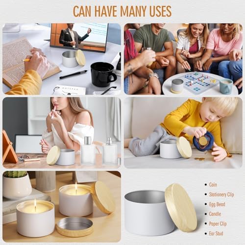 24 Pcs Set Of 8oz Matte White Wood Grain Covered Empty Candle Tin Cans