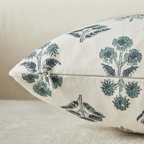 Floral Throw Pillow Covers Set of 2, 22x22 Inches Green
