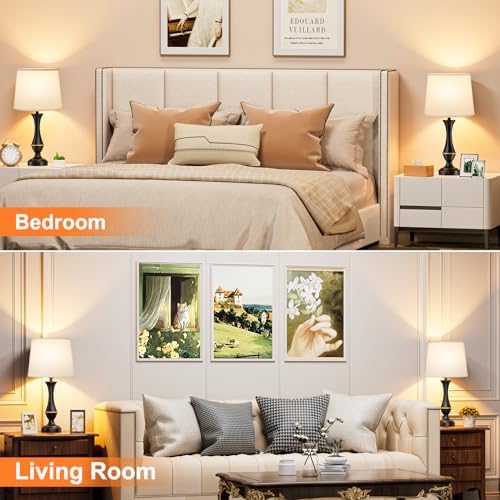 Touch Lamps for Nightstand, 3 Way Dimmable Lamps for Bedroom with USB C+A