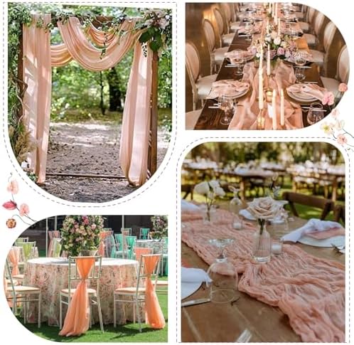 Sioloc 10 Pack Peach Coral Cheesecloth Table Runner 120'' x 35'',Spring Easter Decor Soft Gauze Boho Wedding Table Decor for 10ft Table Birthday Party,Baby Shower, Bridal Shower, Home & Event Decor