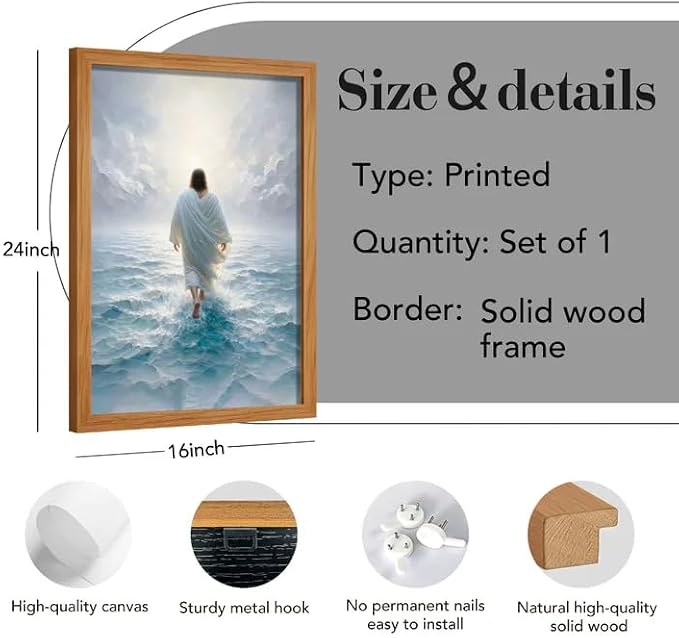 AUUAUU Jesus Walks on Water Wall Art Christian Canvas Painting 16x24 Inches
