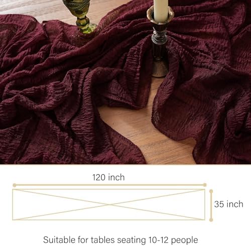 1Pcs Cheesecloth Table Runner Burgundy 10FT Boho Gauze Cheese Cloth Table Runners 120 Inches Long Rustic Sheer for Centerpiece Home Party Christmas Wedding Baby Shower Spring Easter Decor
