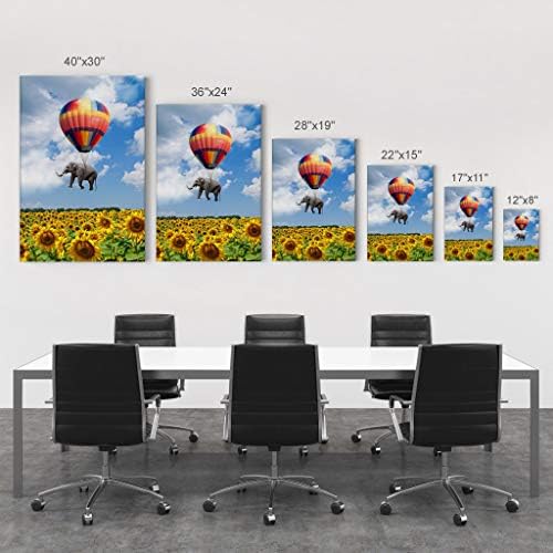Smile Art Design Elephant with Balloon and Sunflower Field Motivational Wall Art Canvas Print Inspirational Wall Art Entrepreneur Quote Office Living Room Decor Artwork Gift Ready to Hang 36x24