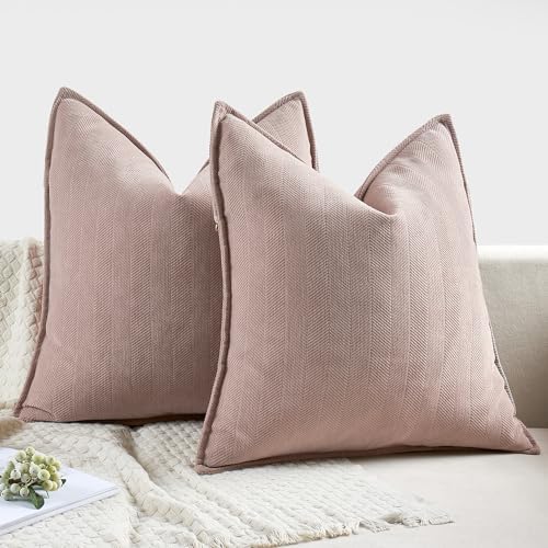 MIULEE Pack of 2 Blush Pink Decorative Chenille Pillow Covers 18x18 Inch