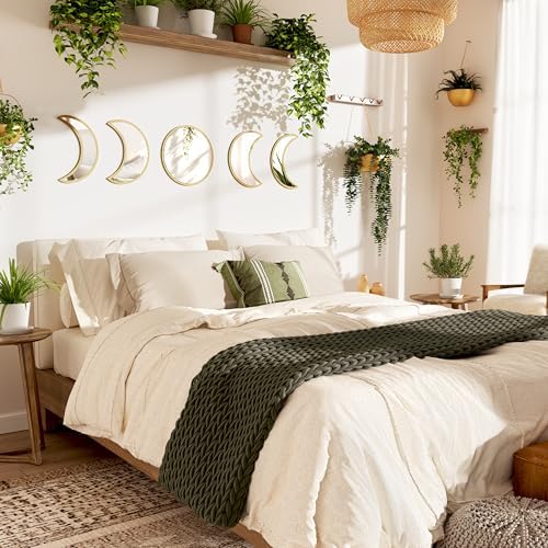 10.4" Raw Acrylic Moon Phase Wall Mirror Set - 5-Piece Boho Celestial Decor for Living Room Bedroom Entryway, Easy Stick-On Installation, Shatterproof Safety Design