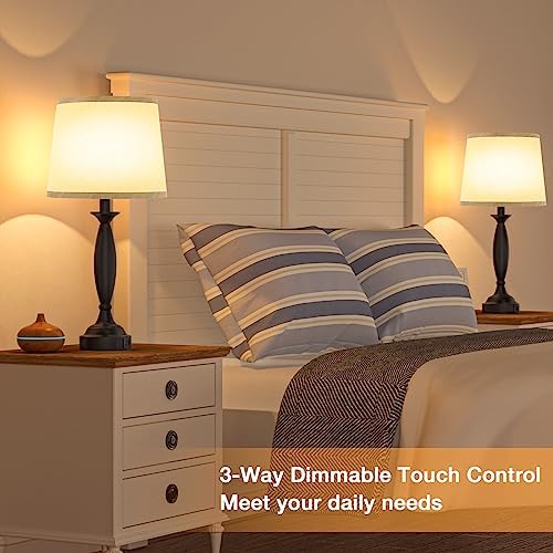 Bedroom Lamps for Nightstand, 3 Way Dimmable Black Bedside Lamps with USB