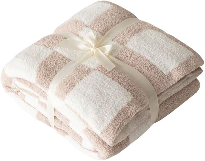 Ultra Soft Cozy Buffalo Checkerboard Grid Fluffy Microfiber Queen Size 90"X90" Bed Blanket Duvet Cover Checkered Knitted Blanket Lightweight Fleece for Sofa Couch Bed Travel Cream