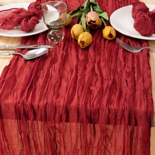 3 Pack Red Cheesecloth Table Runner 10ft Boho Gauze Annniversary Decor