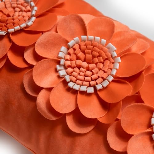 JWH 3D Flower Throw Pillow Cover Sunflower Velvet Orange 12x20 Inches