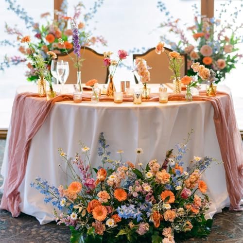Sioloc 10 Pack Peach Coral Cheesecloth Table Runner 120'' x 35'',Spring Easter Decor Soft Gauze Boho Wedding Table Decor for 10ft Table Birthday Party,Baby Shower, Bridal Shower, Home & Event Decor