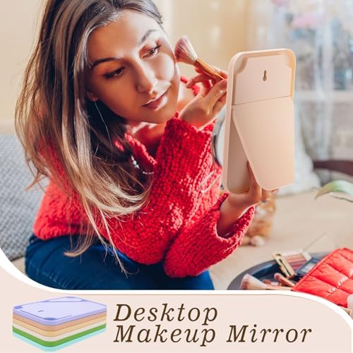 12 Pack 8x5 In Desk Makeup Mirror with Stand and Hanging Hole,6 Colors