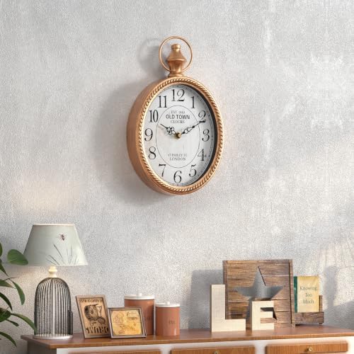 Menterry Small Retro Oval Wall Clock Antique Old Design, Gold Vintage Style