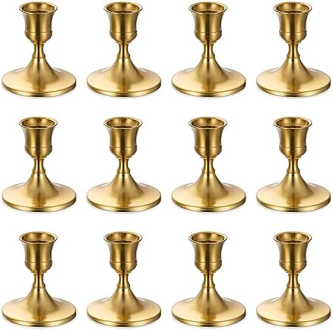 Sziqiqi Gold Candlestick Candle Holders, Set of 12, for Wedding Table
