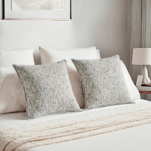 HAUSSY Pack of 2 Chenille Tweed Throw Pillow Covers 20x20 Inch, Black