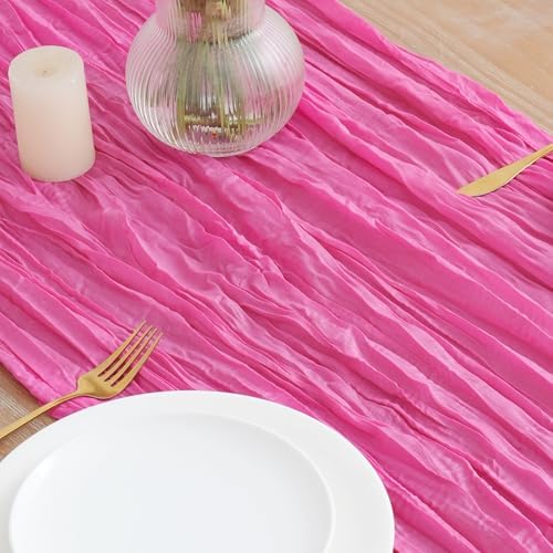 Asee'm 6pcs Hot Pink Cheesecloth Table Runner Summer 10FT Fuchsia Gauze