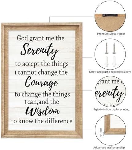 Serenity Prayer Rustic Bible Verse Framed Wall Art, 16''×11'' Religious Christian Saying Sign for God Jesus Christ Prayer, Vintage Positive Horizontal Holy Inspirational Catholic Scripture Gift Decor