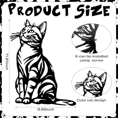 Otoolling Cat Wall Art Decor Black Metal Wall Sculptures for Cat Lovers 11.8 x 8.6 Inch Cats Sign Therian Decor for Living Room Bedroom Kitchen Home Decoration