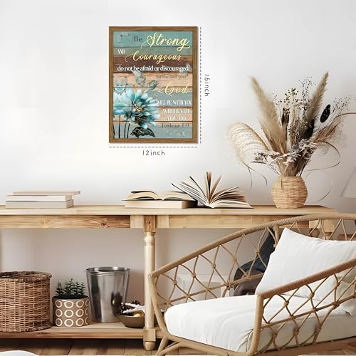 Bible Verse Canvas Wall Art Joshua Scripture Pictures Wood Framed 12x16 In | Christian Wall Decor, Rustic Lotus Flower Canvas Prints, Inspirational Religious Gifts for Home or Office