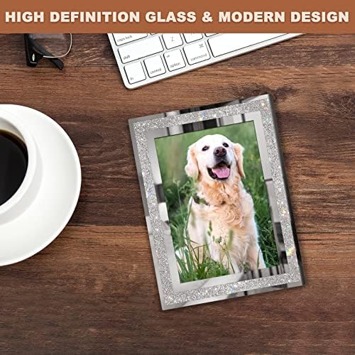 4x6 Picture Frames Set of 4, Glitter Glass Photo Frame for Tabletop Display, Gift Picture Frame, Horizontally or Vertically