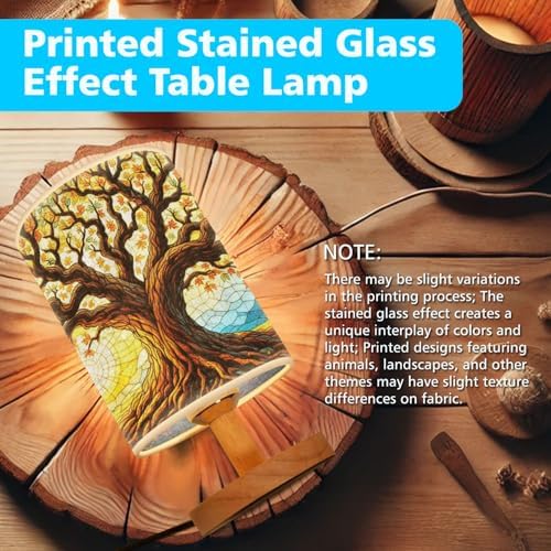 Tree of Life Table Lamp LED 3-Color Pressed Bedside, Tree of Life Shade Lamp with Wood Base for Bedroom Living Room Desk Office TL01